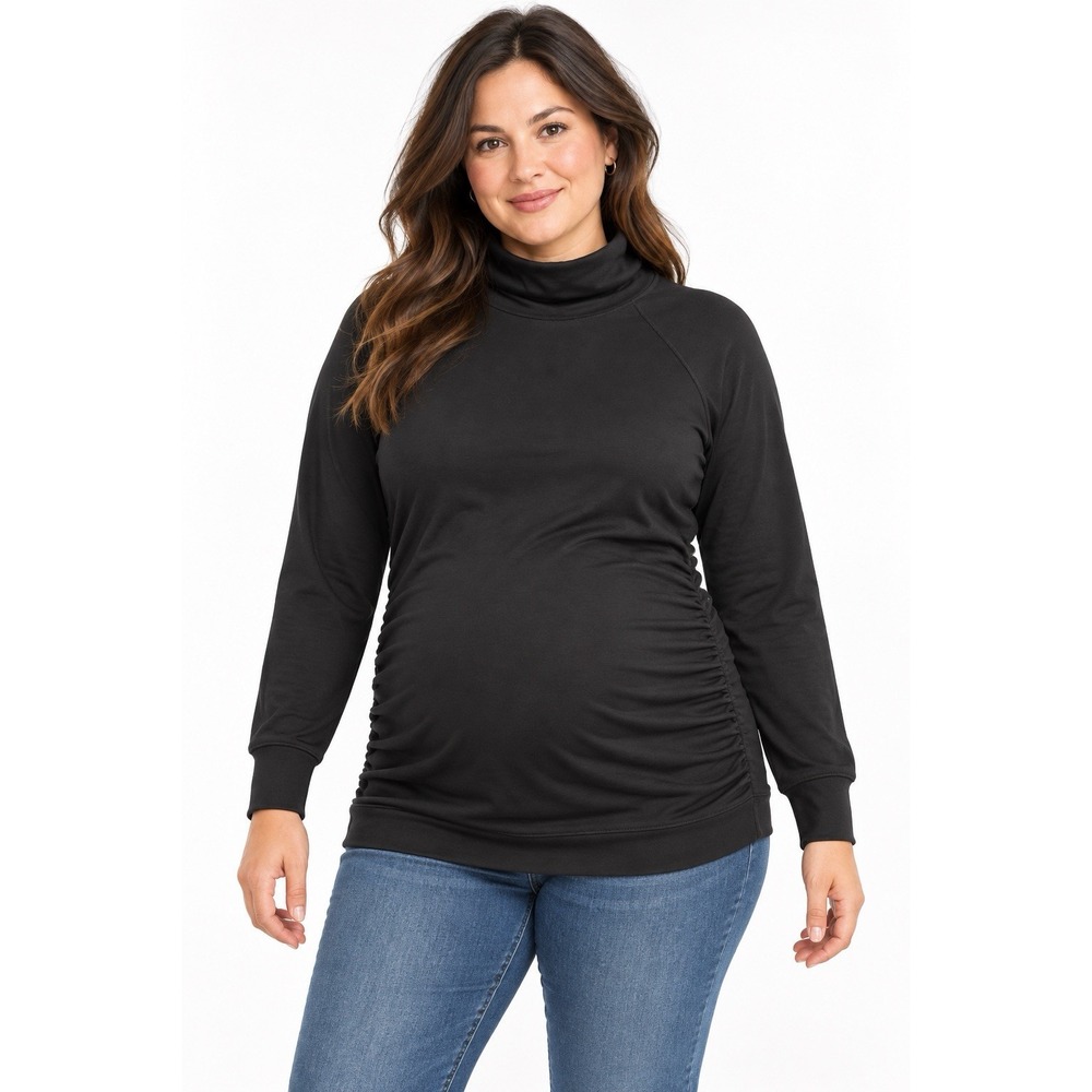 NWT Isabel Maternity XL Black Turtleneck Top Ruched Long Sleeve Pullove